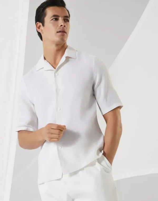 Linen easy fit short sleeve shirt with camp collar