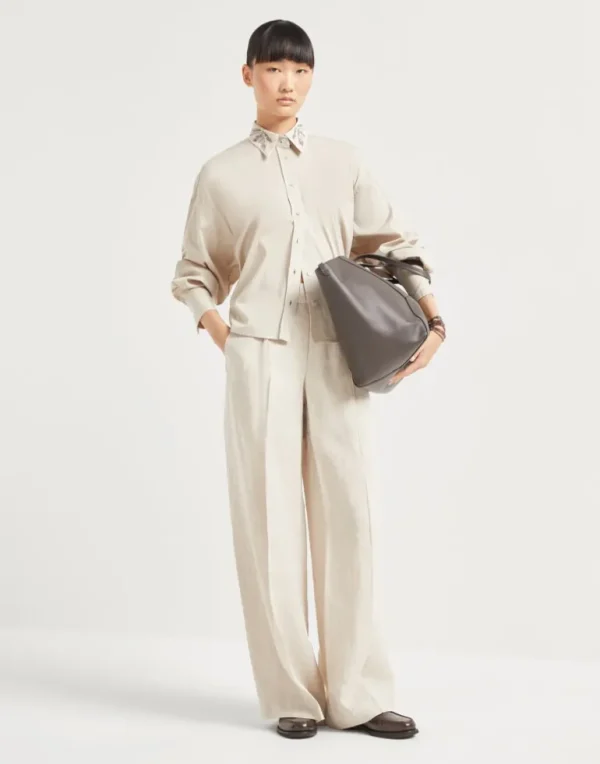 Linen loose track trousers