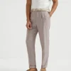 Linen Prince of Wales leisure fit trousers with pleat