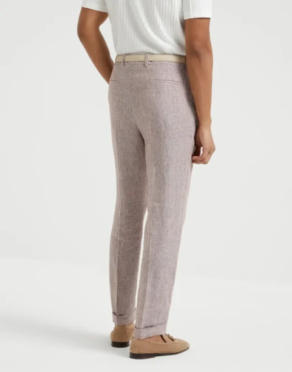 Linen Prince of Wales leisure fit trousers with pleat