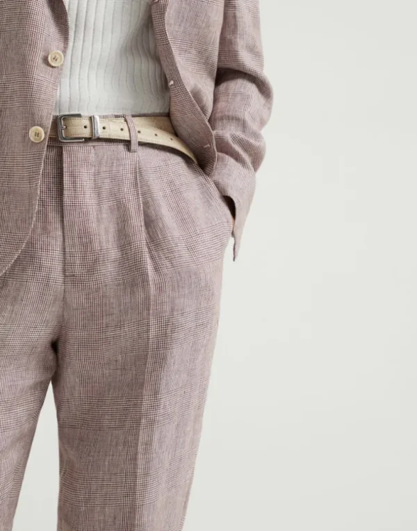 Linen Prince of Wales leisure fit trousers with pleat