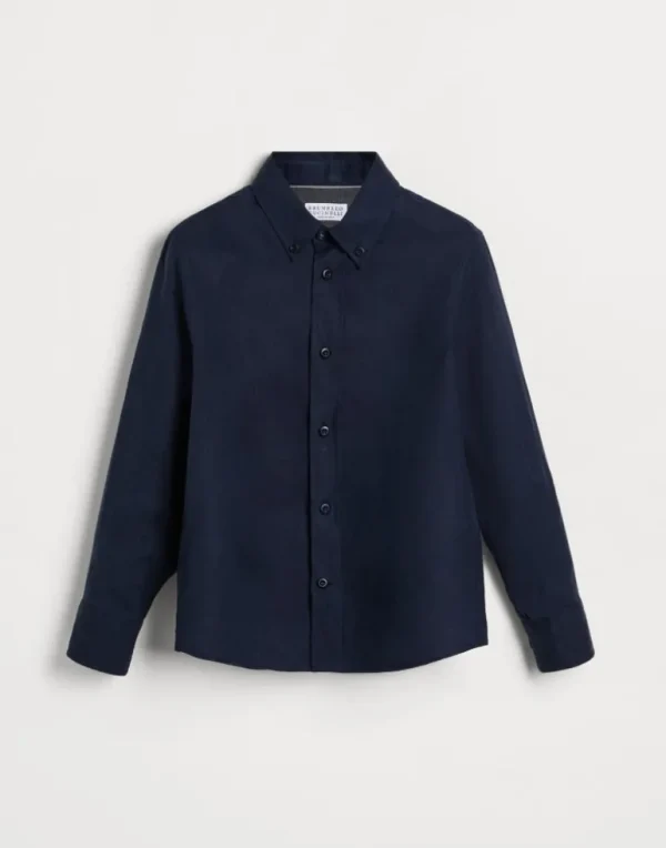 Linen shirt with button-down collar