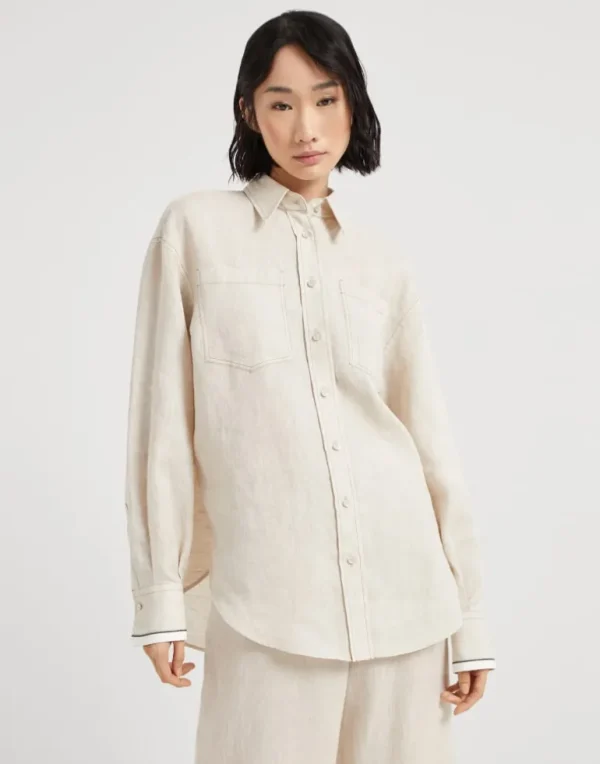 Linen shirt with shiny cuffs