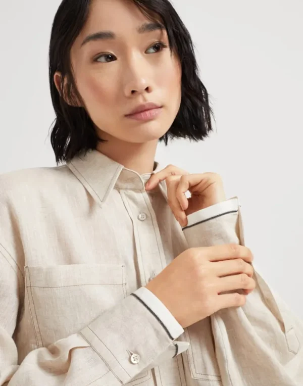 Linen shirt with shiny cuffs