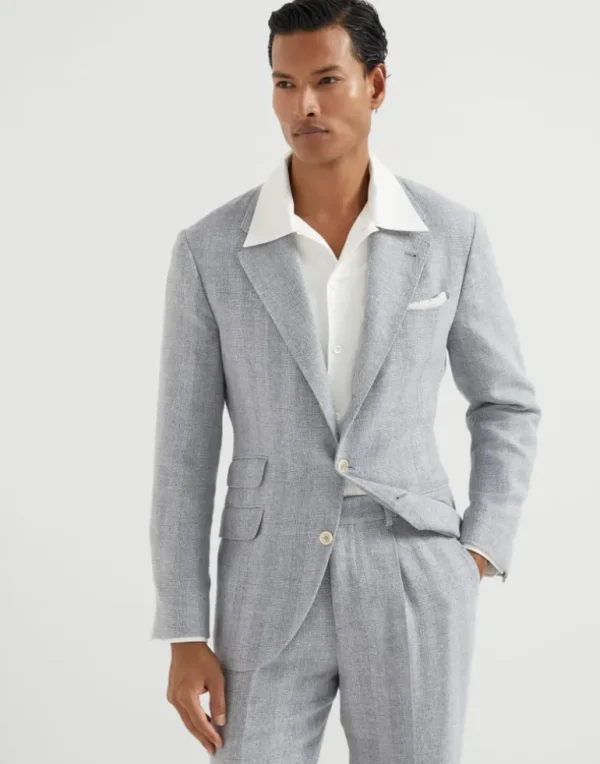 Linen, silk, wool and cotton textured stripe diagonal deconstructed Cavallo blazer