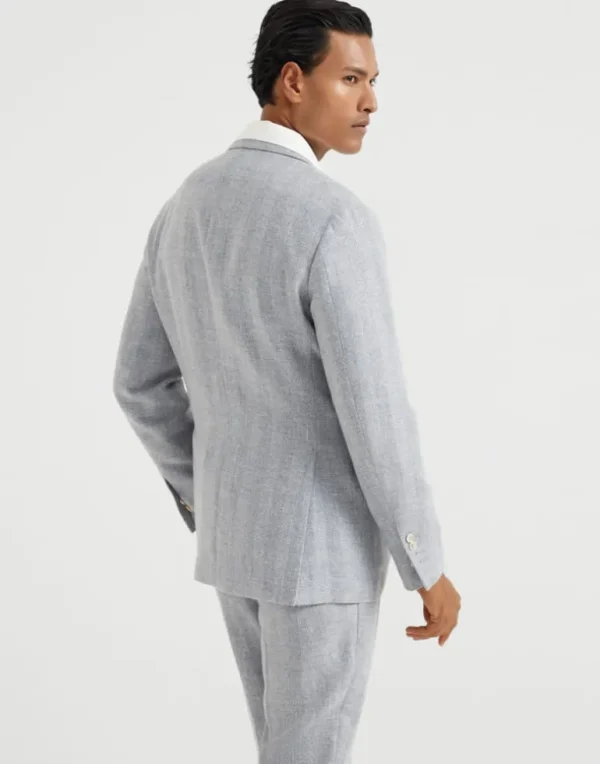 Linen, silk, wool and cotton textured stripe diagonal deconstructed Cavallo blazer