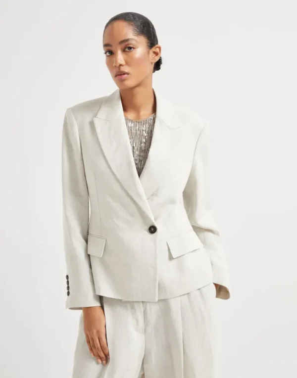 Linen sparkling canvas blazer with monili