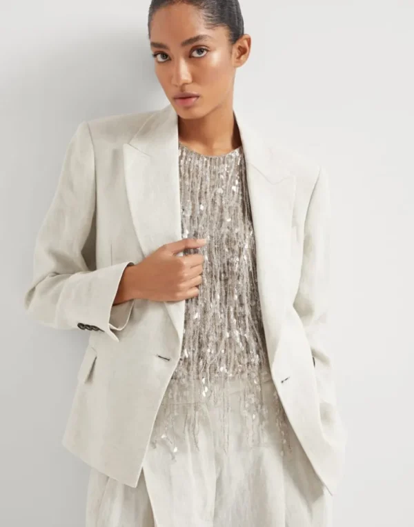 Linen sparkling canvas blazer with monili