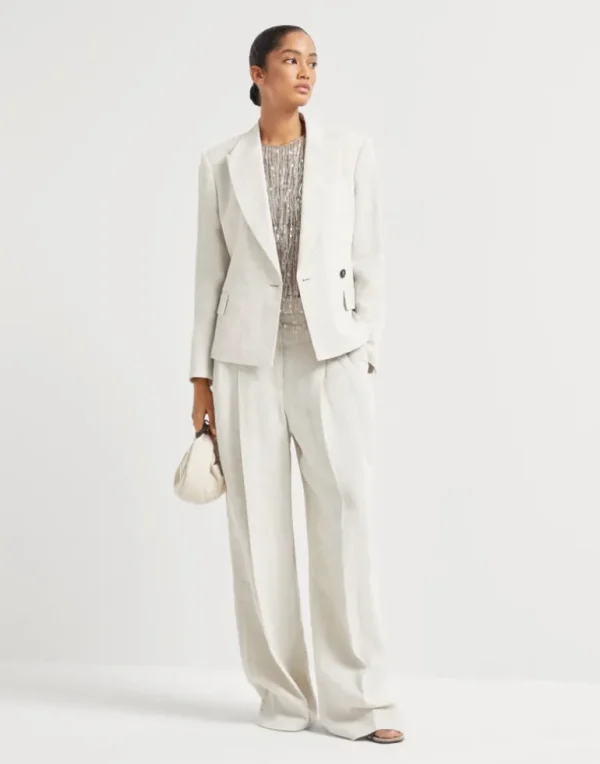 Linen sparkling canvas blazer with monili