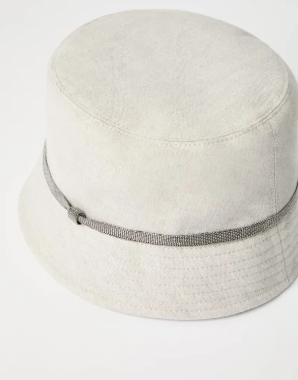 Linen sparkling canvas bucket hat with shiny band