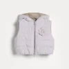 Linen sparkling canvas hooded down vest with patch