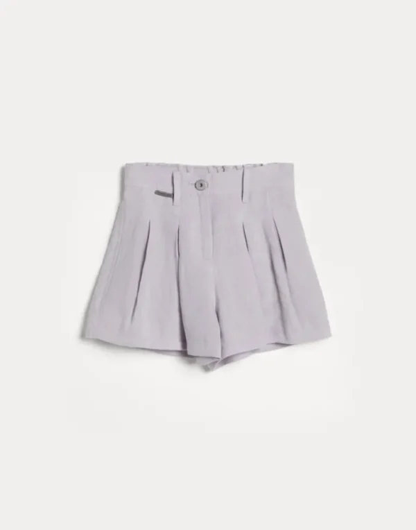 Linen sparkling canvas shorts with monili