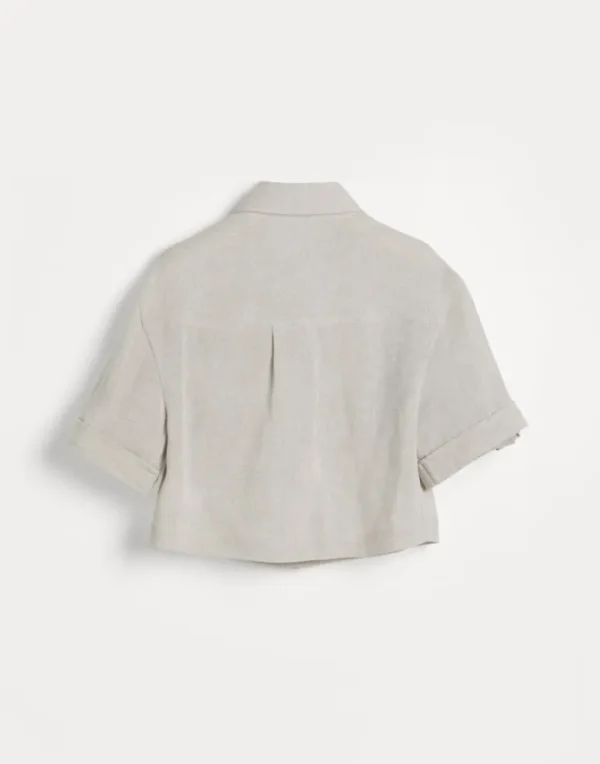 Linen sparkling canvas shirt with monili