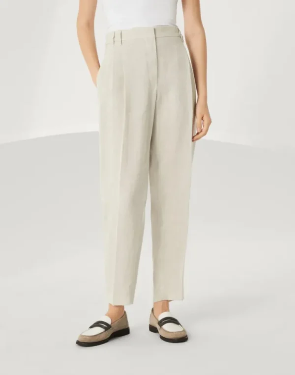 Linen sparkling canvas slouchy trousers with monili