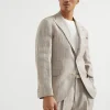 Linen wide chalk stripe deconstructed blazer with large peak lapels