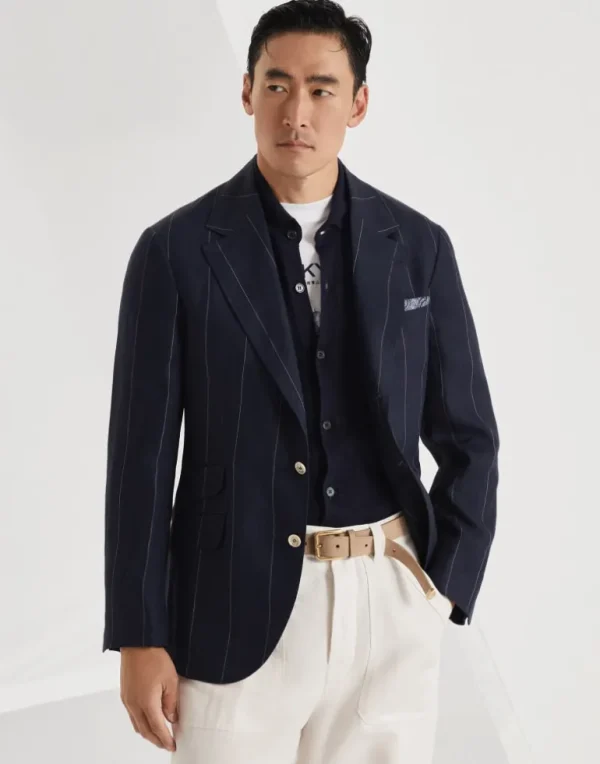 Linen wide chalk stripe deconstructed Cavallo blazer