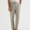 Linen wide chalk stripe leisure fit trousers with double pleats