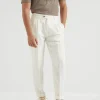 Linen wide chalk stripe leisure fit trousers with double pleats