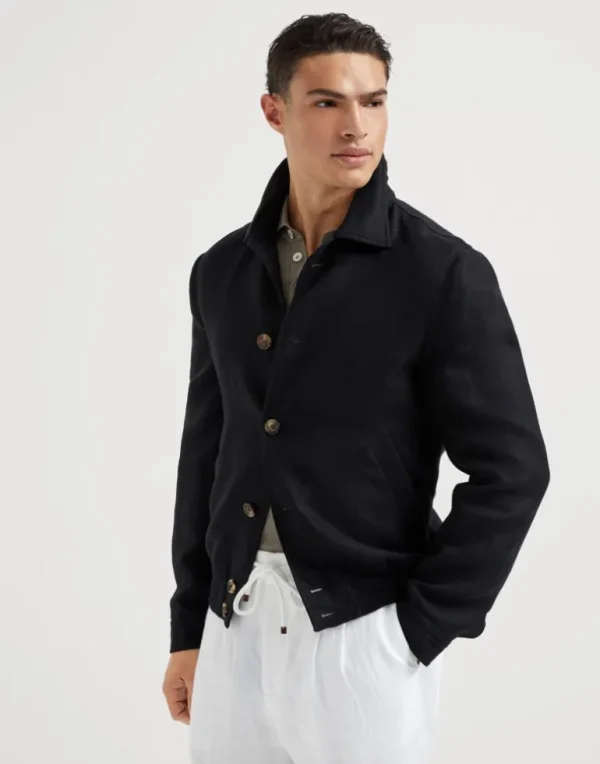 Linen, wool and silk diagonal outerwear jacket