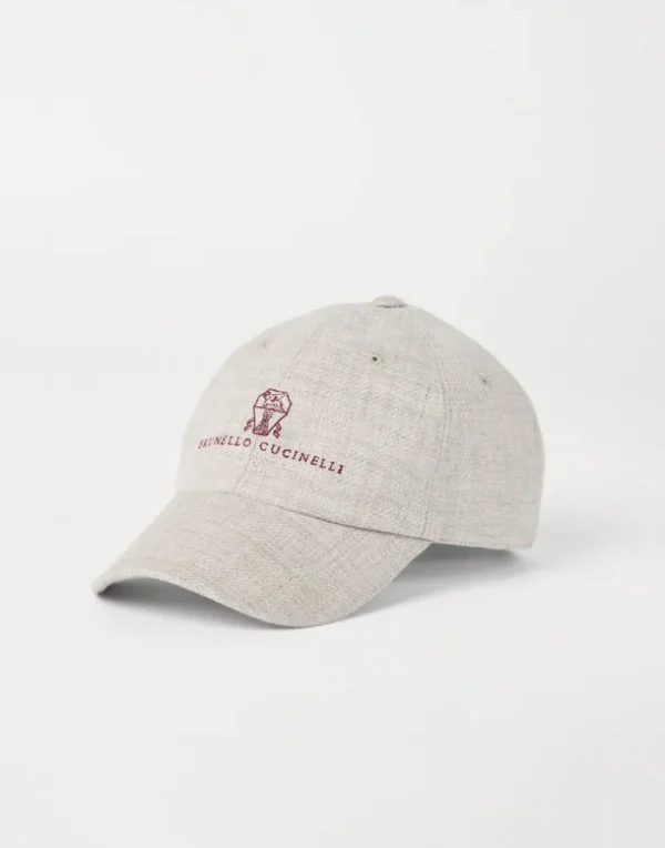 Linen, wool and silk diagonal baseball cap with embroidered logo