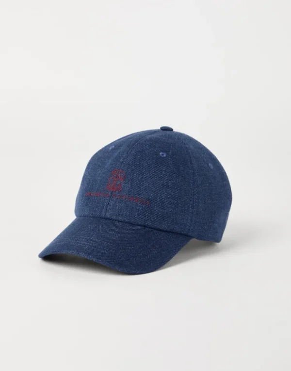 Linen, wool and silk diagonal baseball cap with embroidered logo