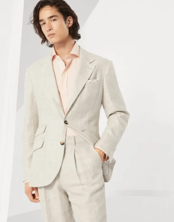 Linen, wool and silk diagonal deconstructed Cavallo blazer