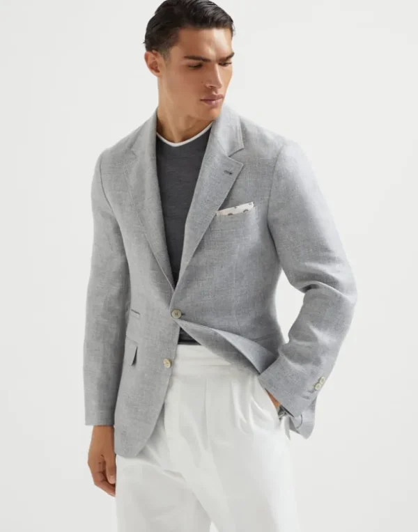 Linen, wool and silk diagonal deconstructed blazer