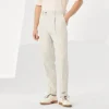 Linen, wool and silk diagonal leisure fit trousers with pleat