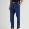 Linen, wool and silk diagonal leisure fit trousers with pleat