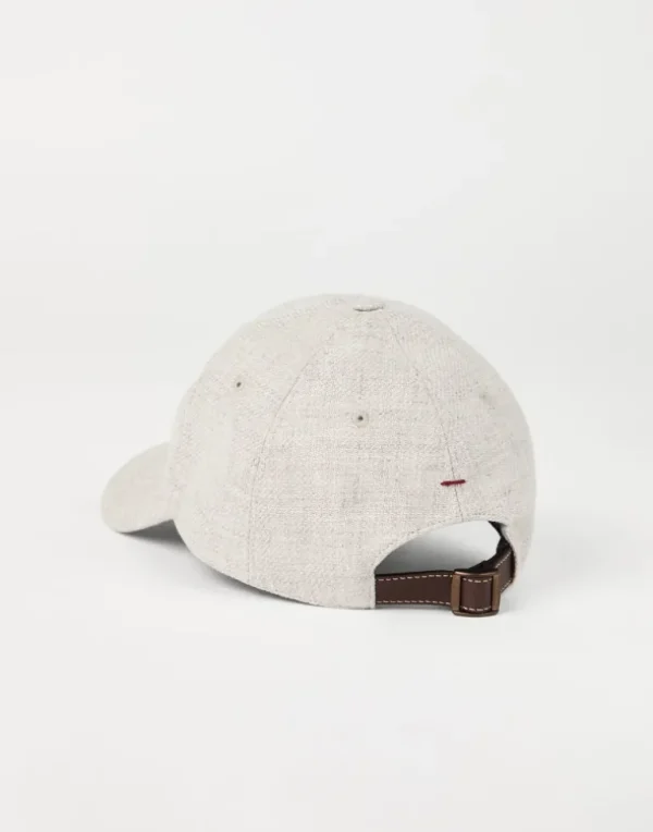 Linen, wool and silk diagonal baseball cap with embroidered logo