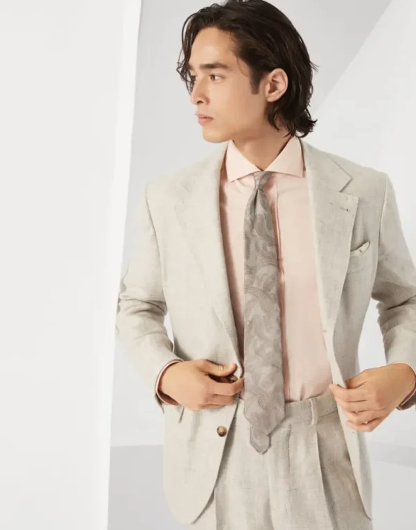 Linen, wool and silk diagonal deconstructed Cavallo blazer