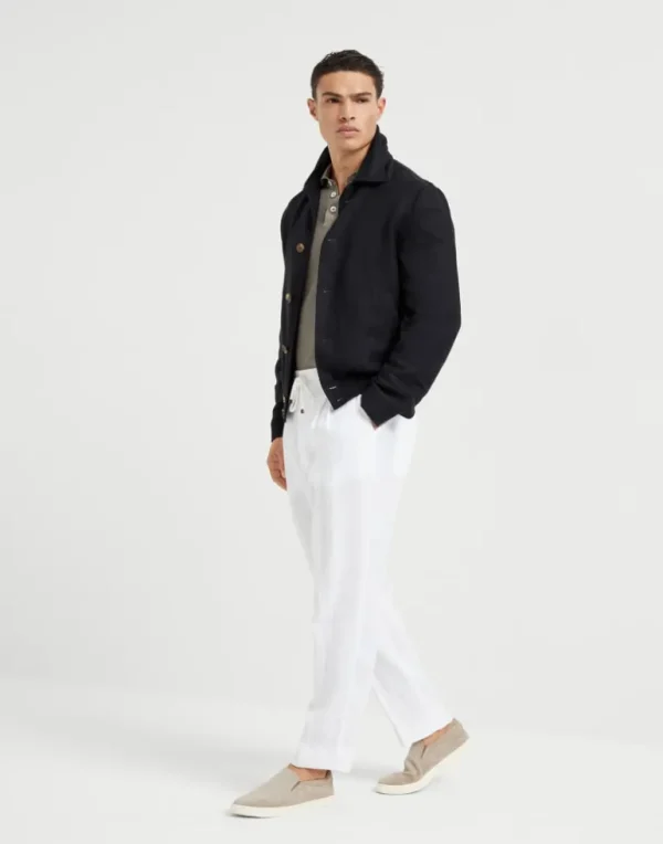 Linen, wool and silk diagonal outerwear jacket