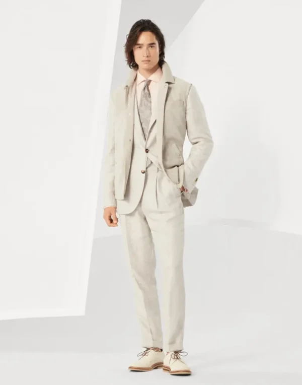 Linen, wool and silk diagonal deconstructed Cavallo blazer