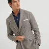 Linen, wool and silk Prince of Wales diagonal one-and-a-half breasted deconstructed blazer with metal buttons