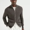 Malfilé cotton English rib cardigan with raglan sleeves and zipper