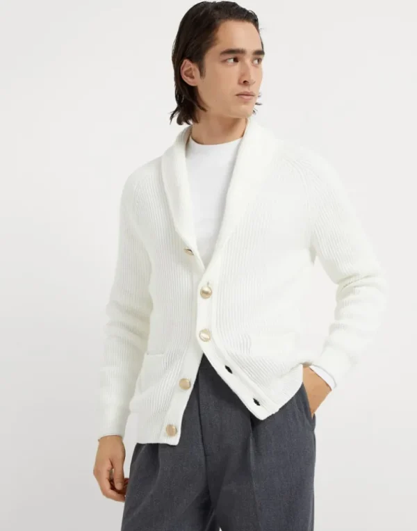 Malfilé cotton English rib cardigan with metal buttons