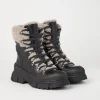 Matte calfskin and shearling mountain boots with shiny detail