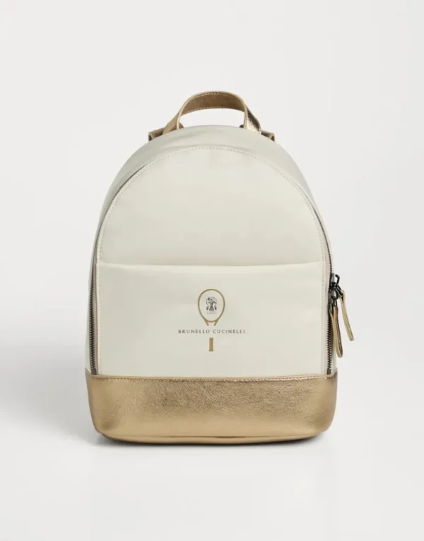 Matte nylon and lamé calfskin backpack with tennis logo