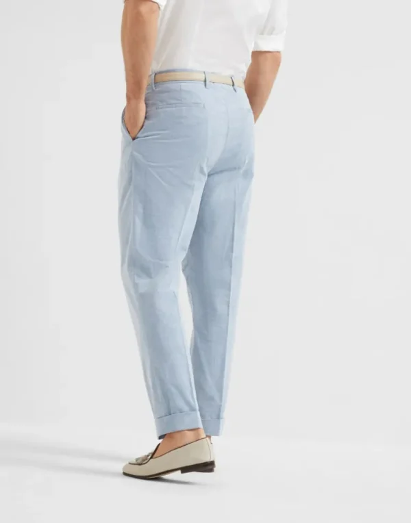 Mélange cotton narrow wale corduroy leisure fit trousers with pleat