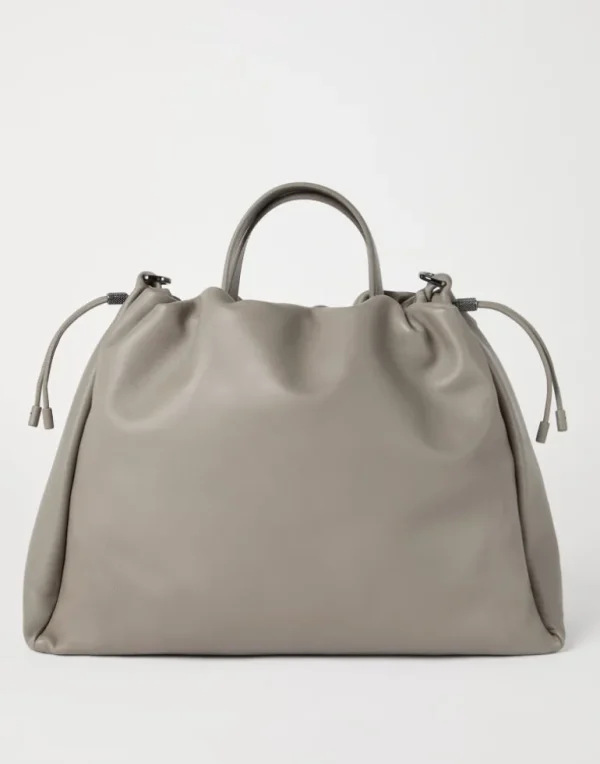 Mellow large shopper bag in soft leather with monili