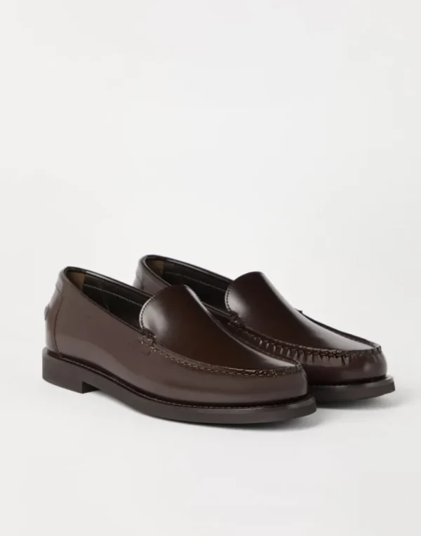 Minimal calfskin penny loafers with shiny detail