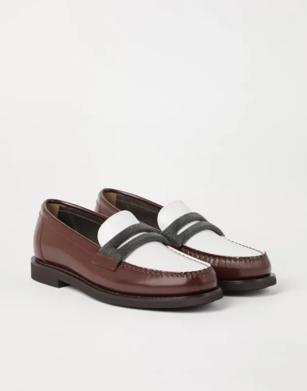 Minimal calfskin penny loafers with precious clamp