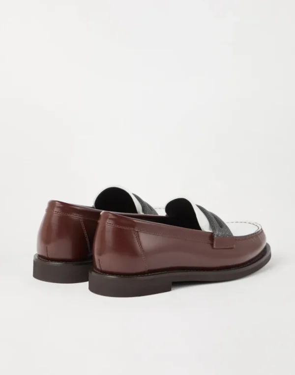 Minimal calfskin penny loafers with precious clamp