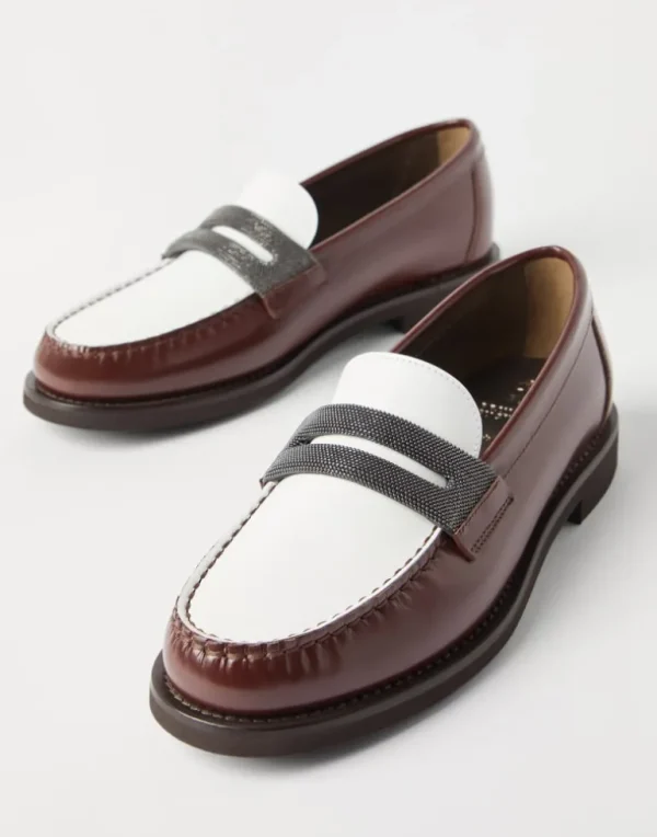 Minimal calfskin penny loafers with precious clamp