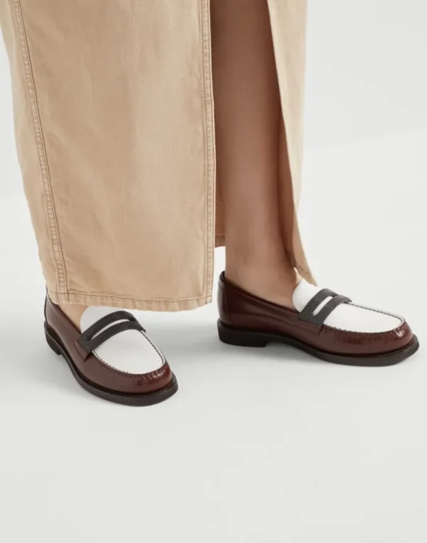 Minimal calfskin penny loafers with precious clamp