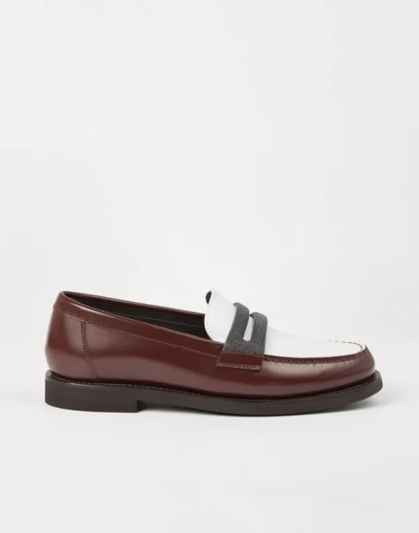 Minimal calfskin penny loafers with precious clamp