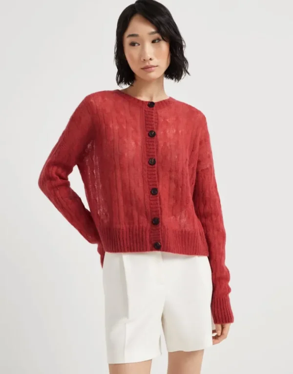 Mohair and wool cable knit cardigan