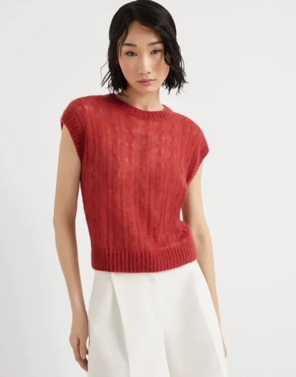 Mohair and wool cable knit T-shirt