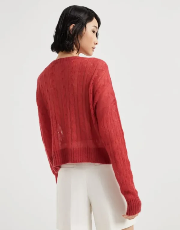 Mohair and wool cable knit cardigan