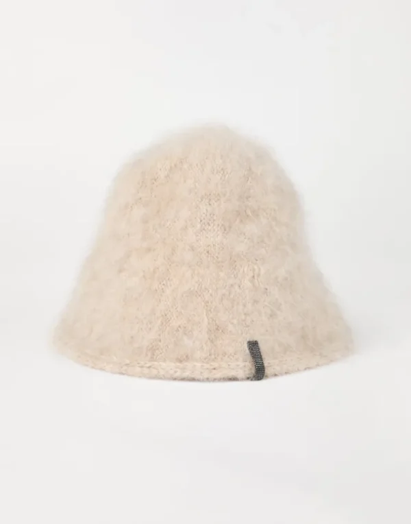 Mohair and wool knit bucket hat with monili